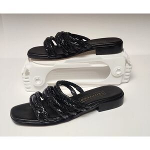 Trotters Jewel Vintage Black Leather Slide Flat Sandal Shoes Size 6.5M